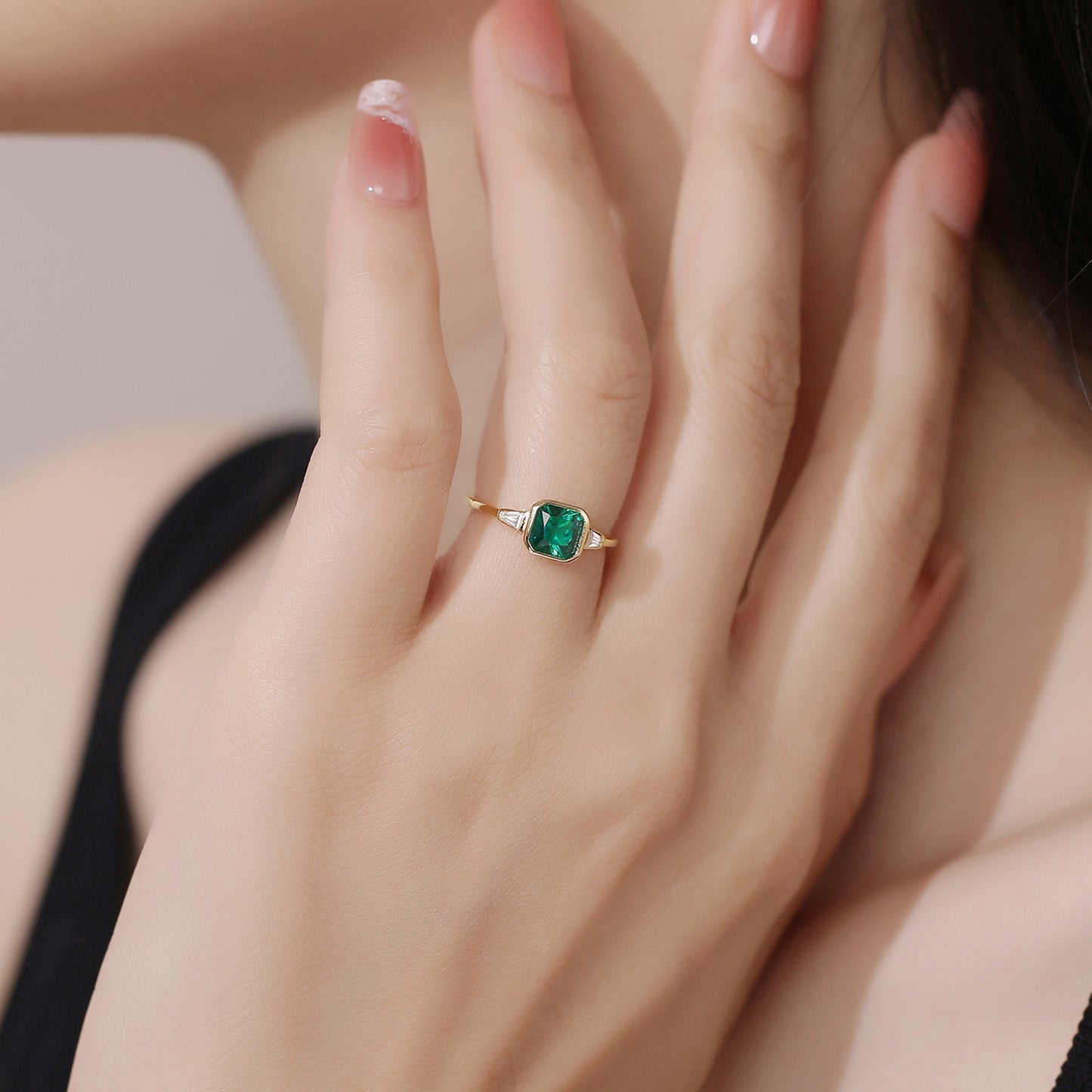 Sol Three Stone Emerald Engagement Ring