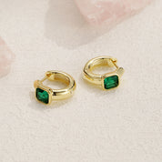 Teo Emerald Hoop Huggie Solitaire Earrings