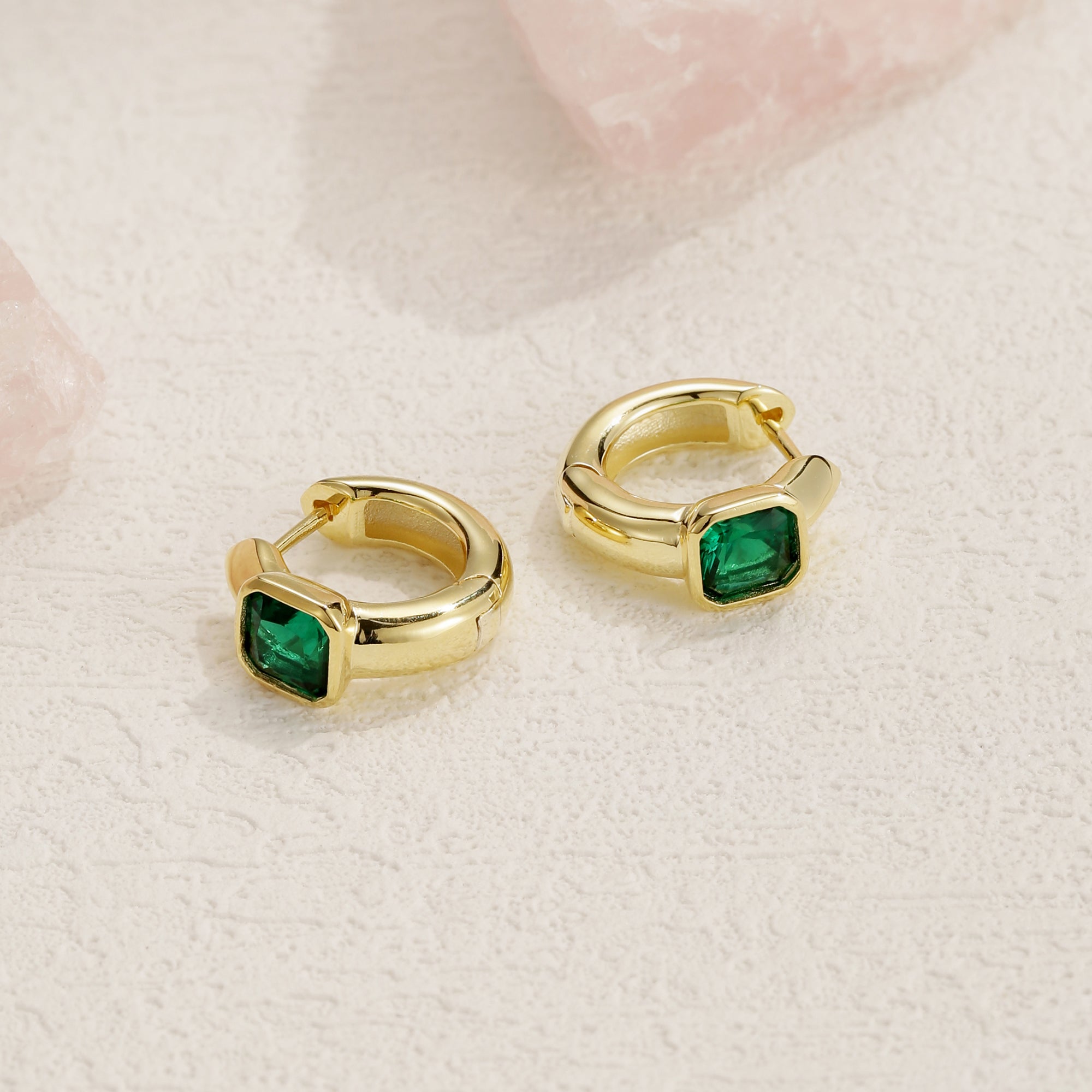 Teo Emerald Hoop Huggie Solitaire Earrings