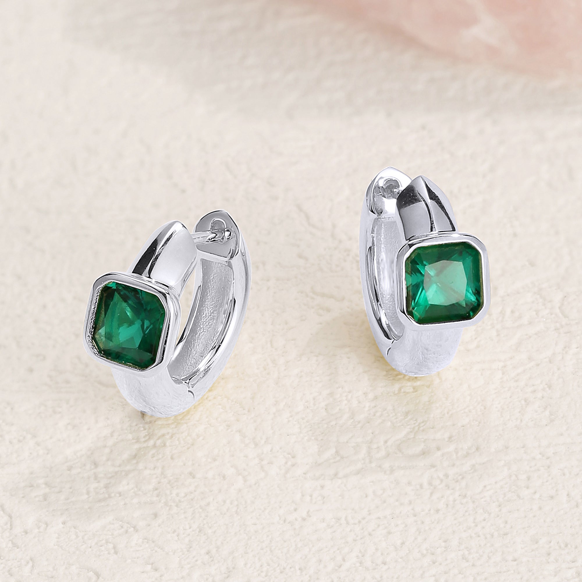 Teo Emerald Hoop Huggie Solitaire Earrings