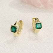 Teo Emerald Hoop Huggie Solitaire Earrings