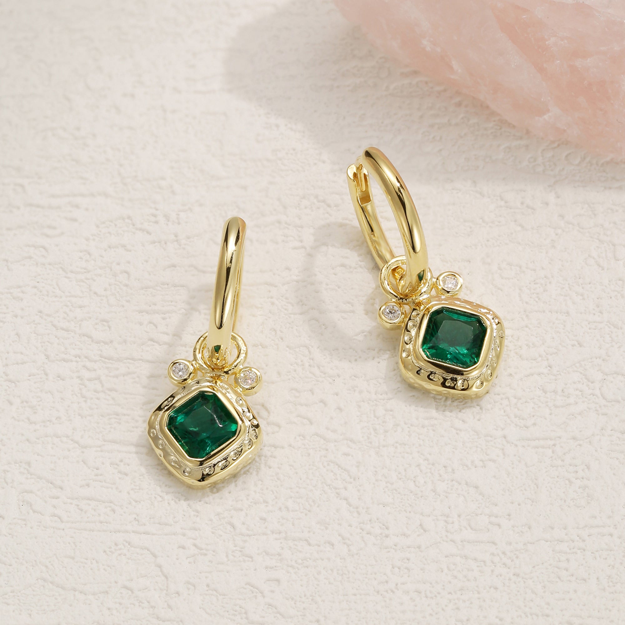 Ash Emerald Solitaire Trendy Hoop Earrings