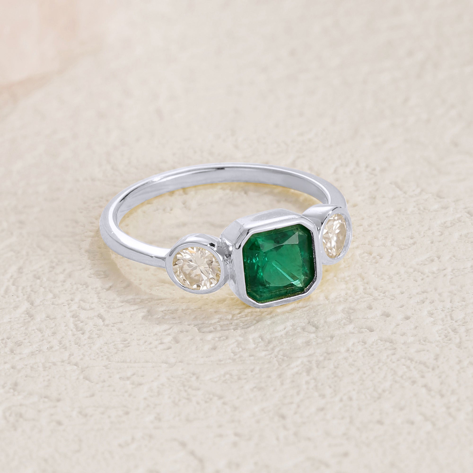 Ben Three Stone Emerald Engagement Ring