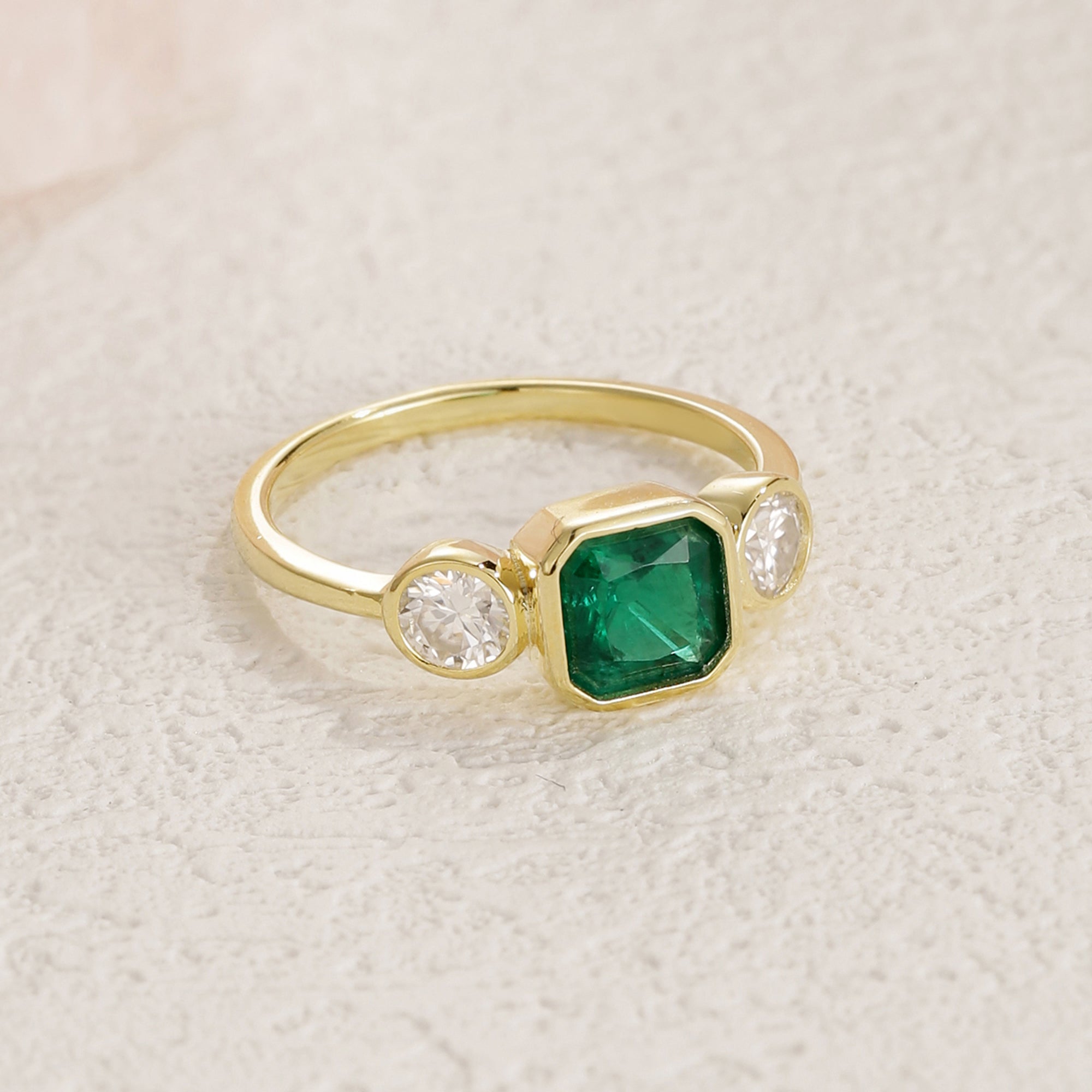 Ben Three Stone Emerald Engagement Ring