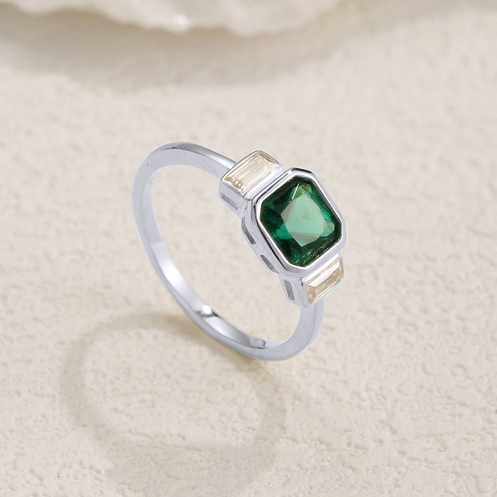 Rex Three Stone Emerald Engagement Ring