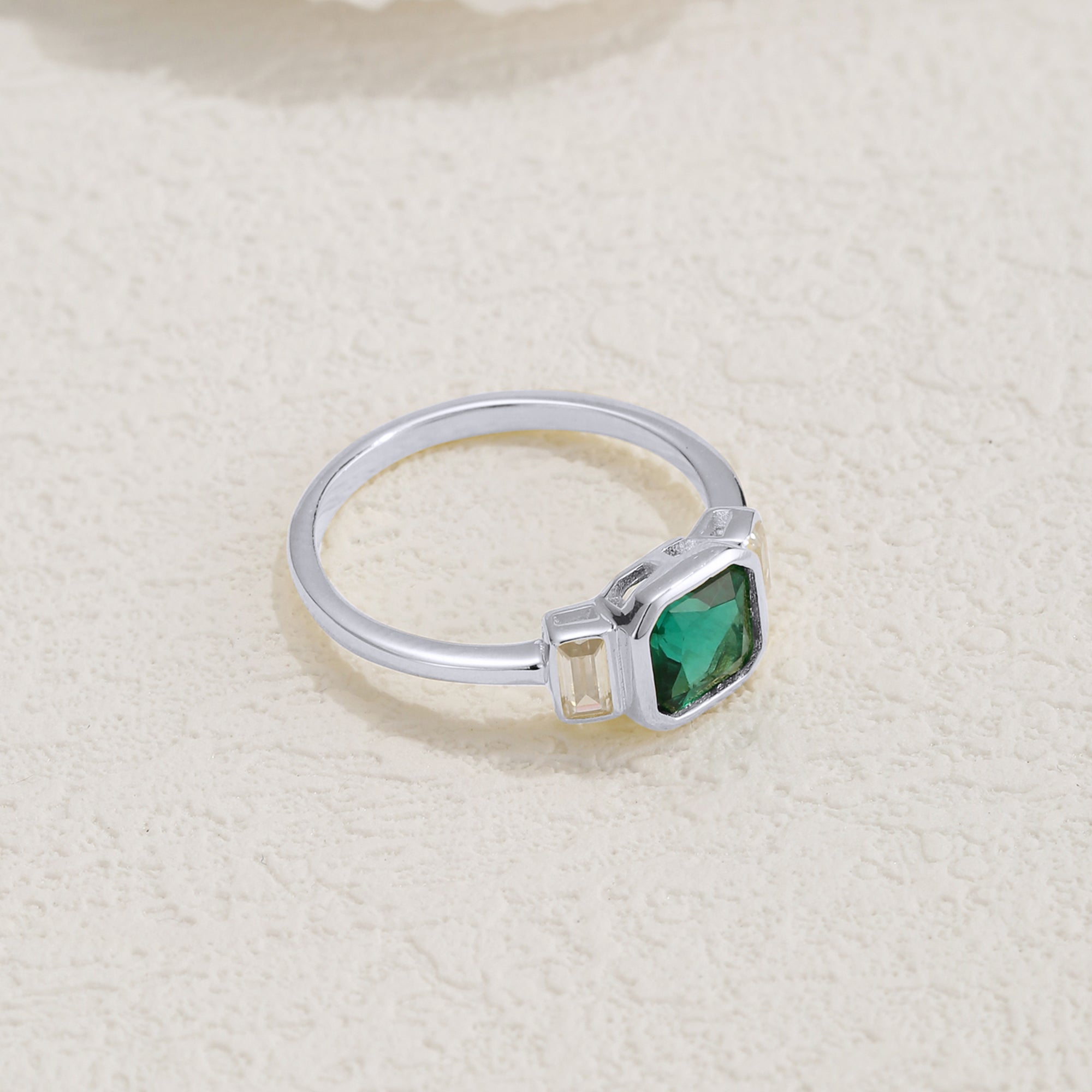 Rex Three Stone Emerald Engagement Ring