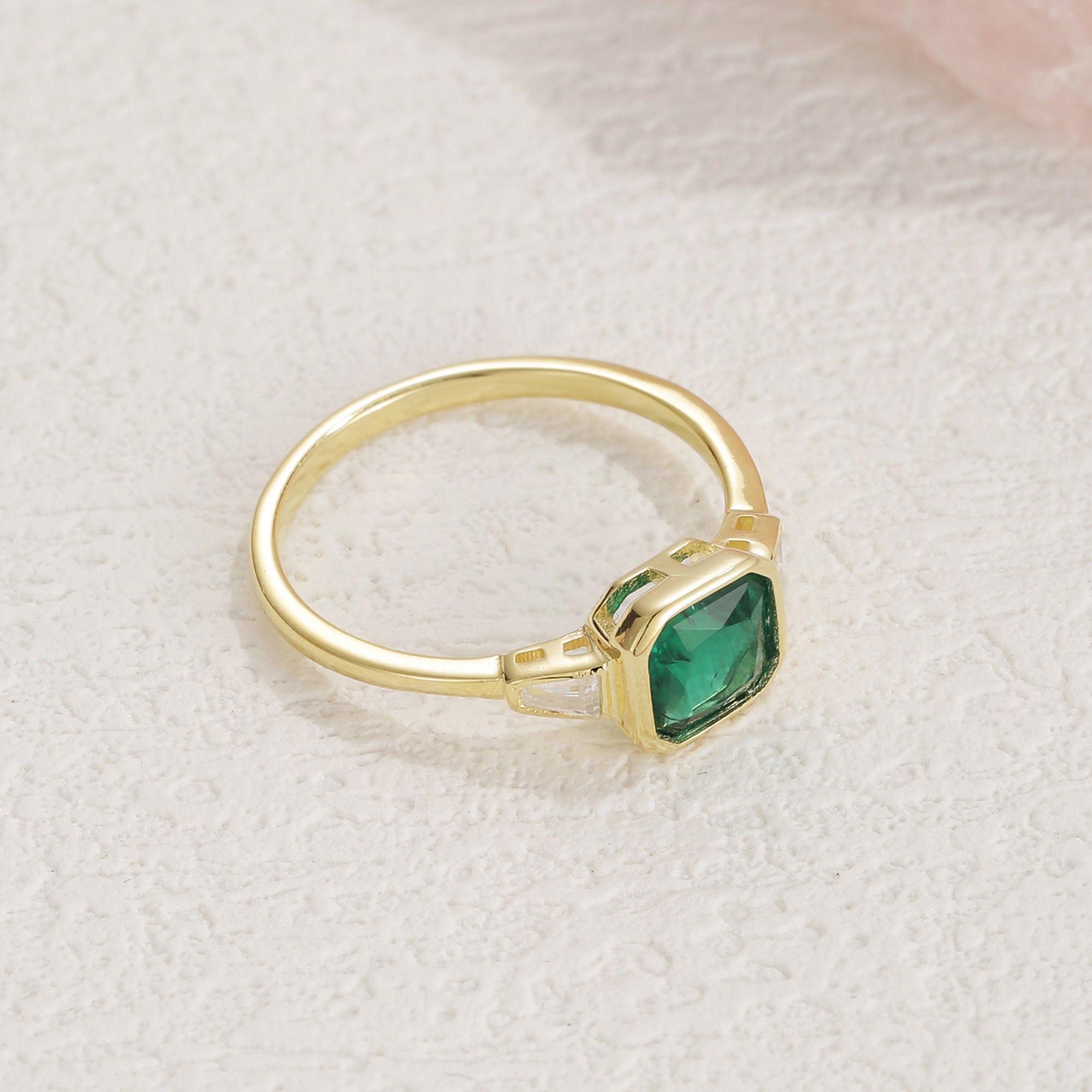 Sol Three Stone Emerald Engagement Ring