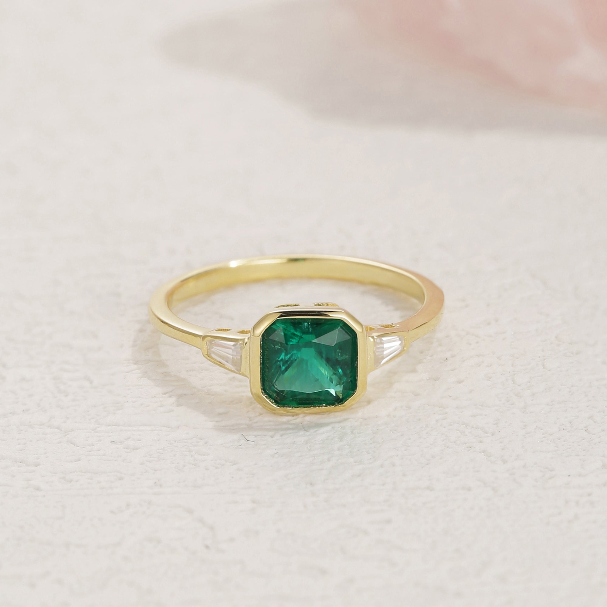 Sol Three Stone Emerald Engagement Ring