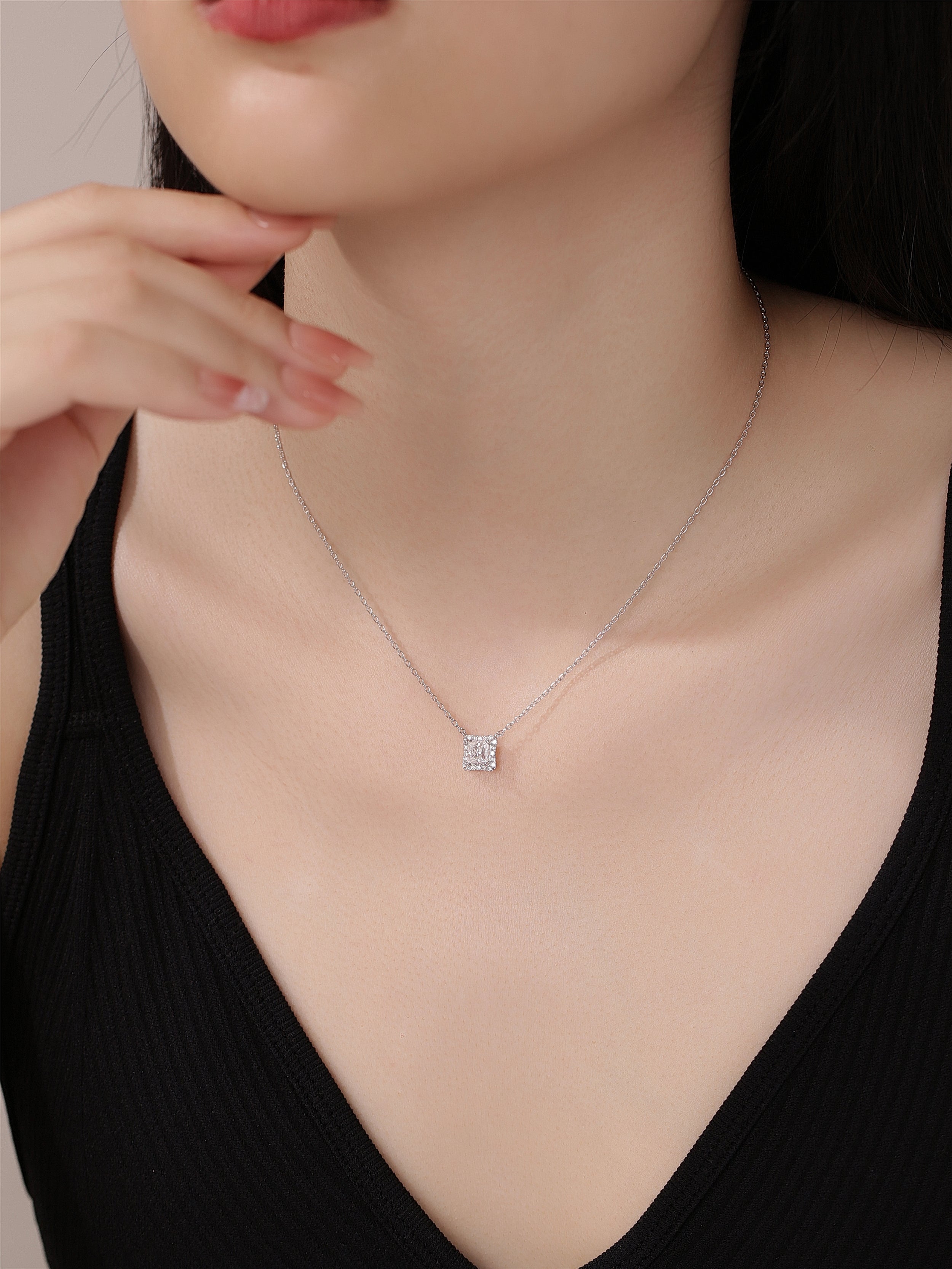 Princess Moissanite Diamond Necklace