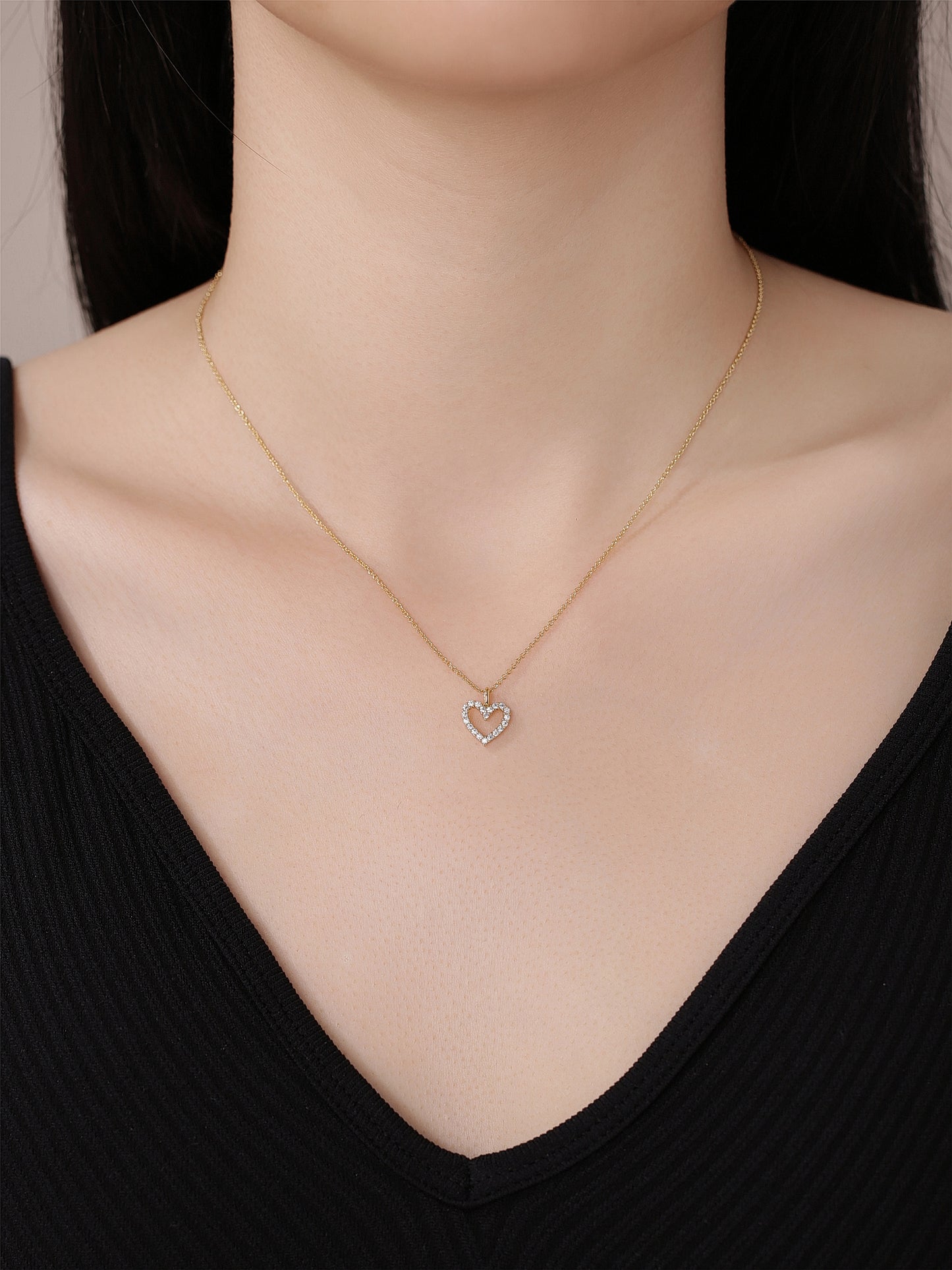 Open Heart Moissanite Diamond Necklace