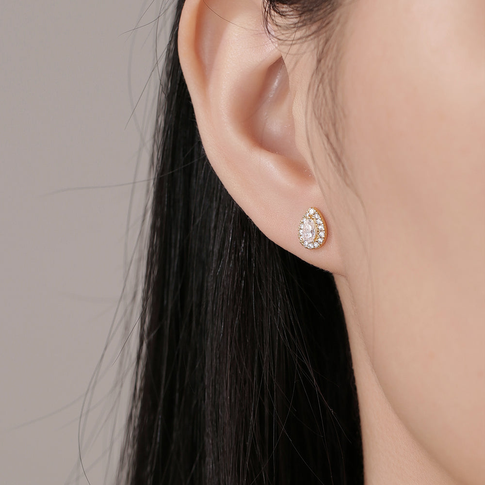 Pear & Round Moissanite Diamond Stud Earrings