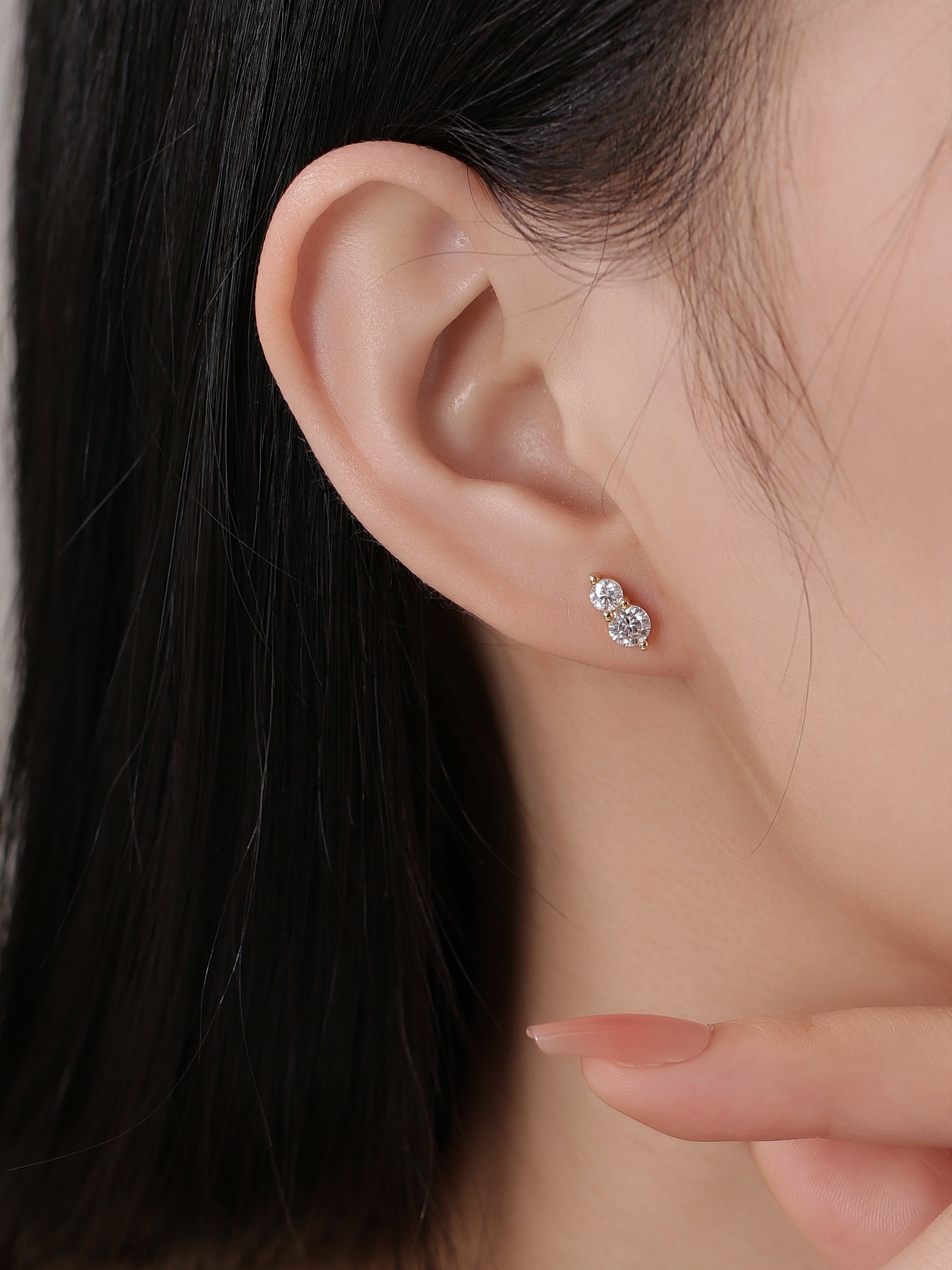 Double Diamond Stud Earrings