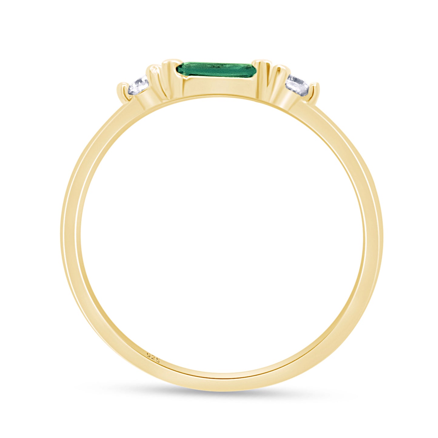Baguette & Round Cut Simulated Birthstone & White Cubic Zirconia Three Stone Wedding Band Ring In 925 Sterling Silver