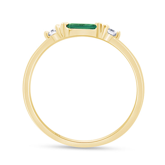 Baguette & Round Cut Simulated Birthstone & White Cubic Zirconia Three Stone Wedding Band Ring In 925 Sterling Silver