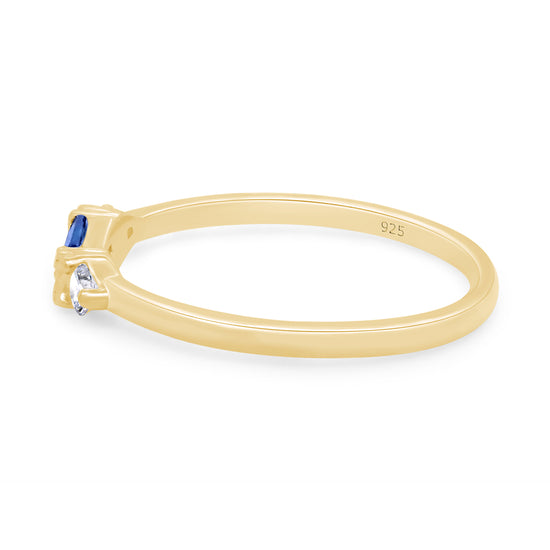 Baguette & Round Cut Simulated Birthstone & White Cubic Zirconia Three Stone Wedding Band Ring In 925 Sterling Silver
