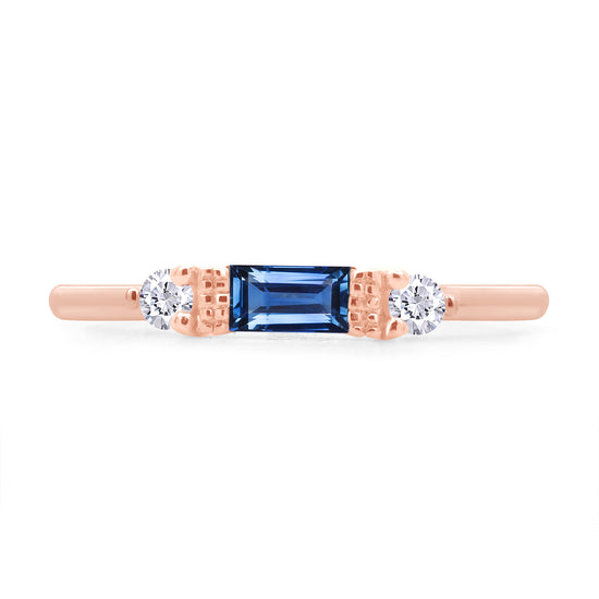Baguette & Round Cut Simulated Birthstone & White Cubic Zirconia Three Stone Wedding Band Ring In 925 Sterling Silver