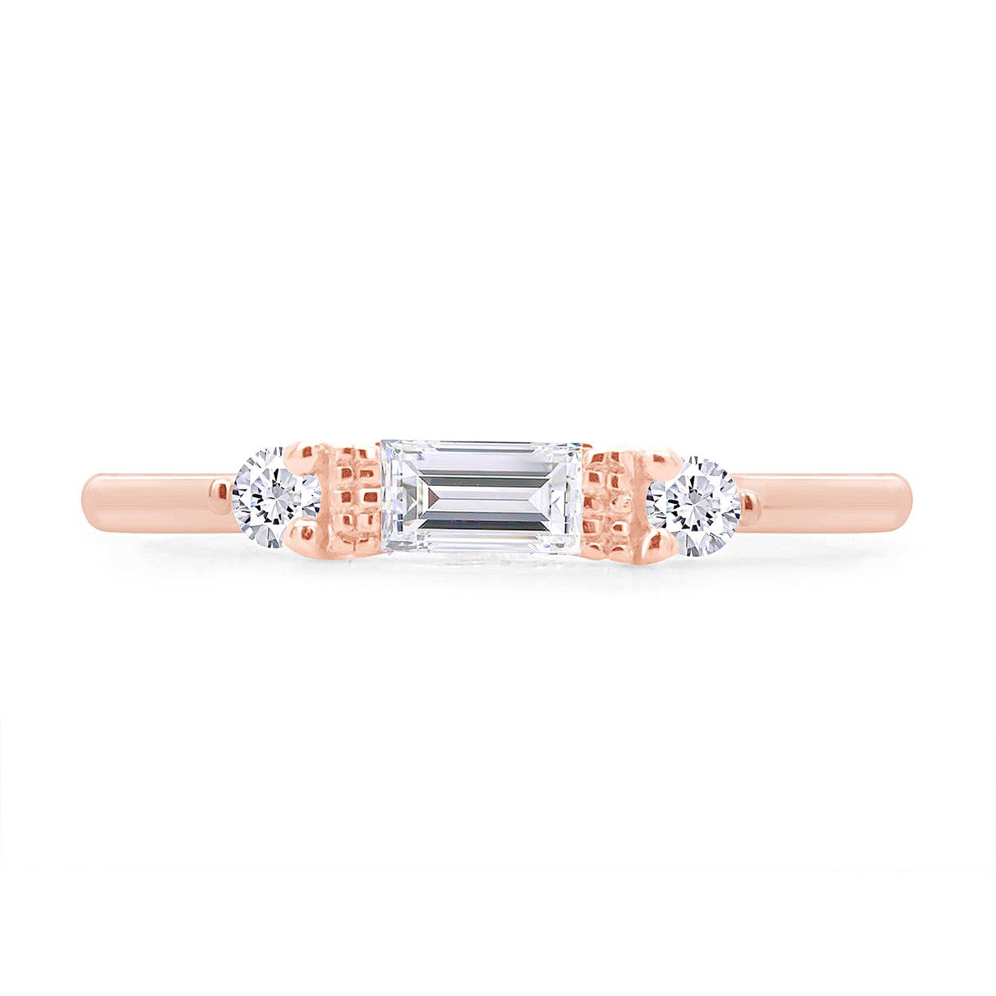 Baguette & Round Cut Simulated Birthstone & White Cubic Zirconia Three Stone Wedding Band Ring In 925 Sterling Silver