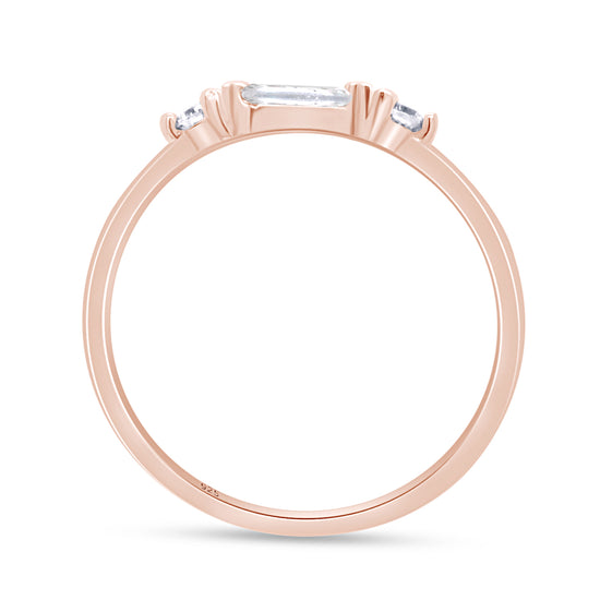 Baguette & Round Cut Simulated Birthstone & White Cubic Zirconia Three Stone Wedding Band Ring In 925 Sterling Silver