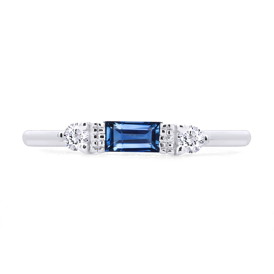 925 Sterling Silver Baguette Cut Simulated Birthstone And White Cubic Zirconia Three Stone Design Bridal Engagement Wedding Ring Jewelry Gift For Her