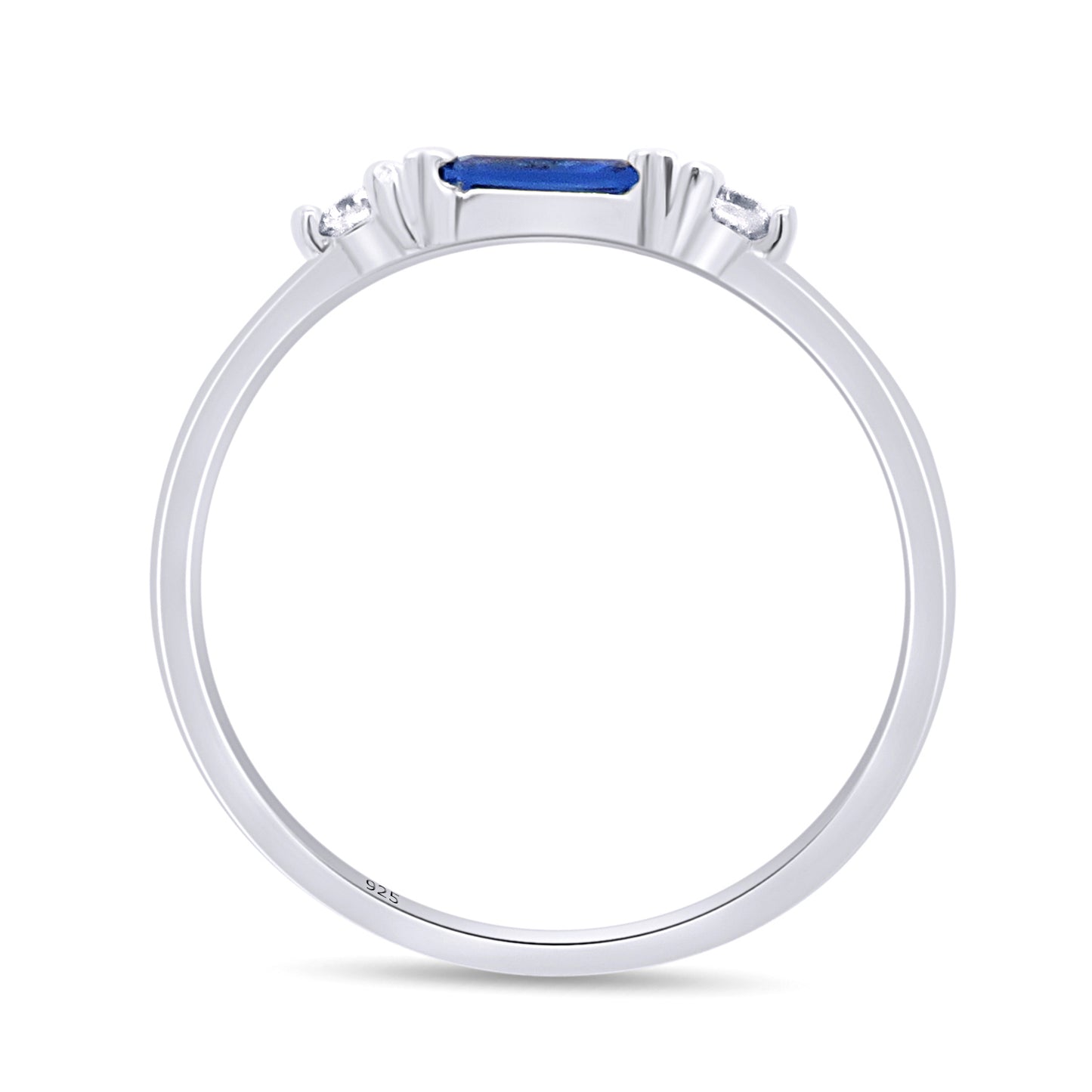 Baguette & Round Cut Simulated Birthstone & White Cubic Zirconia Three Stone Wedding Band Ring In 925 Sterling Silver