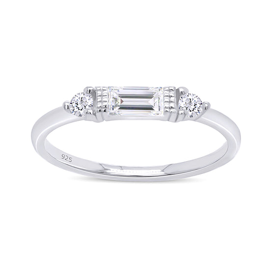 Load image into Gallery viewer, Baguette &amp;amp; Round Cut Simulated Birthstone &amp;amp; White Cubic Zirconia Three Stone Wedding Band Ring In 925 Sterling Silver
