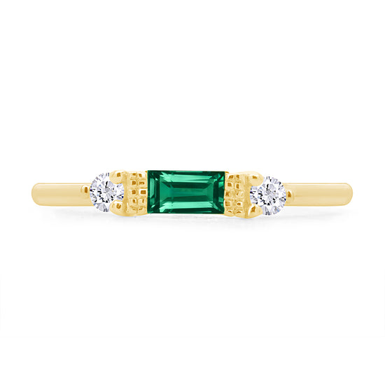 Baguette & Round Cut Simulated Birthstone & White Cubic Zirconia Three Stone Wedding Band Ring In 925 Sterling Silver