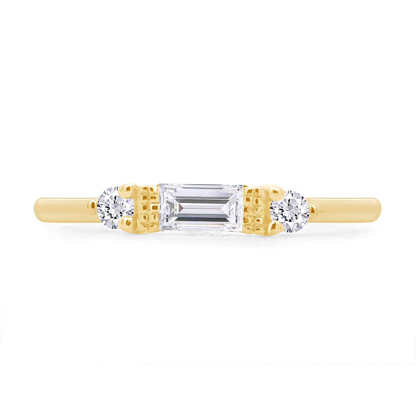 Baguette & Round Cut Simulated Birthstone & White Cubic Zirconia Three Stone Wedding Band Ring In 925 Sterling Silver