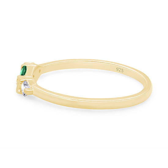 Baguette & Round Cut Simulated Birthstone & White Cubic Zirconia Three Stone Wedding Band Ring In 925 Sterling Silver