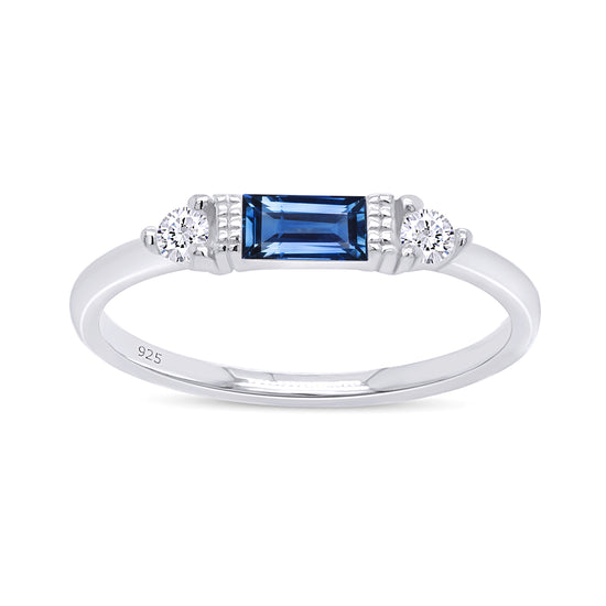 Baguette & Round Cut Simulated Birthstone & White Cubic Zirconia Three Stone Wedding Band Ring In 925 Sterling Silver