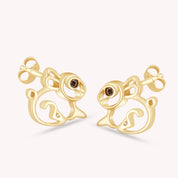 Brown & White CZ Rabbit Stud Earring, 14K Gold Over Sterling Silver