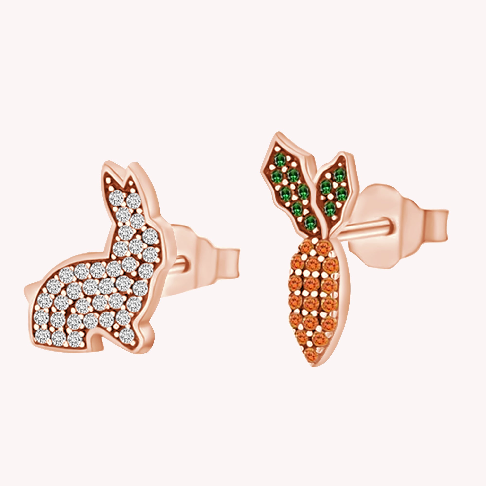 Multi-Stone Rabbit & Carrot Stud Earrings, 14K Gold Over Sterling Silver