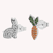 Multi-Stone Rabbit & Carrot Stud Earrings, 14K Gold Over Sterling Silver