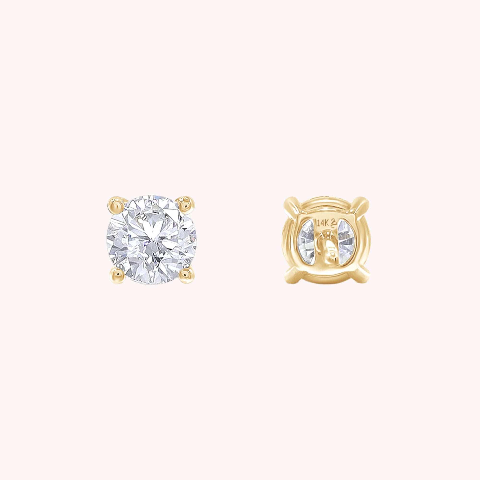 1 Carat Round Lab Grown Diamond Solitaire Stud Earring