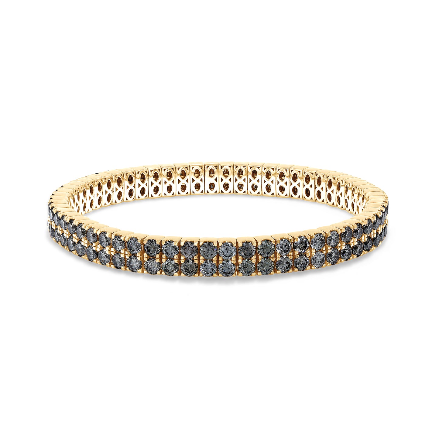 Round Cut Black EGL Certified Lab Grown Diamond 3MM Width Two Row Stretchable Tennis Bracelet For Women In 10K Or 14K Solid Gold Jewelry