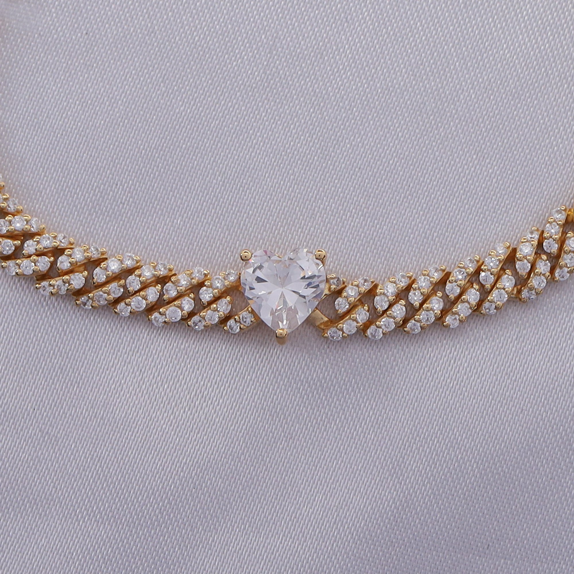 Single Row Cuban Chain Bracelet Heart & Round Shape White Cubic Zirconia