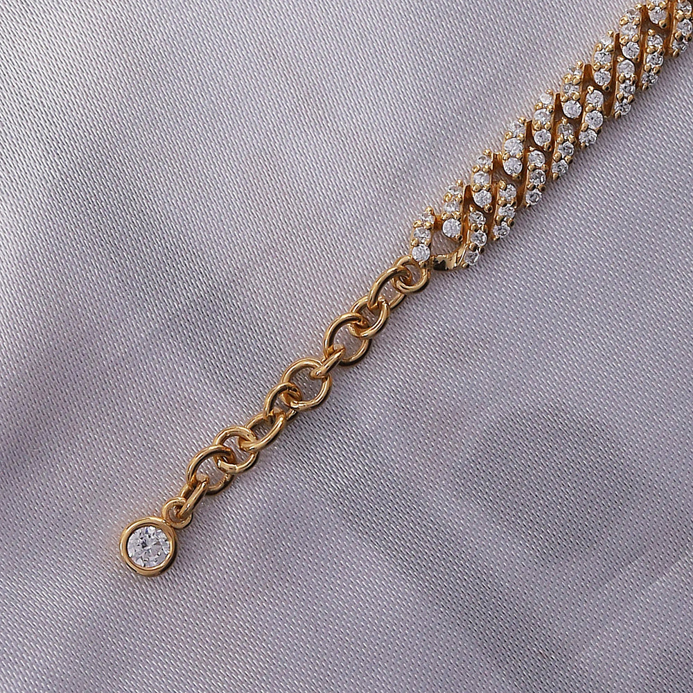 
                      
                        Heart & Round Cut Sparkling White Cubic Zirconia Adjustable Single Row Cuban Chain Bracelet In 925 Sterling Silver
                      
                    