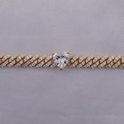 Single Row Cuban Chain Bracelet Heart & Round Shape White Cubic Zirconia