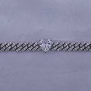 Single Row Cuban Chain Bracelet Heart & Round Shape White Cubic Zirconia