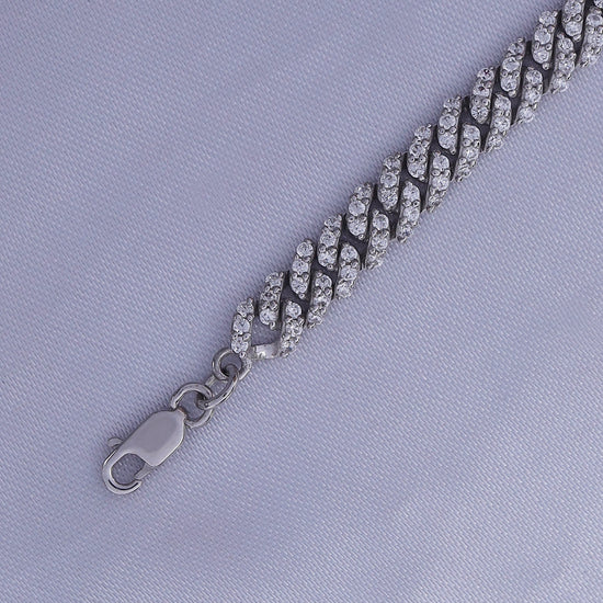 Heart & Round Cut Sparkling White Cubic Zirconia Adjustable Single Row Cuban Chain Bracelet In 925 Sterling Silver