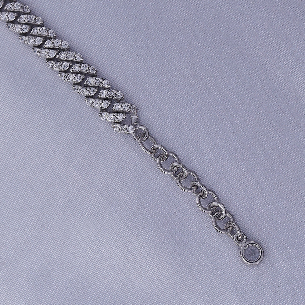 
                      
                        Heart & Round Cut Sparkling White Cubic Zirconia Adjustable Single Row Cuban Chain Bracelet In 925 Sterling Silver
                      
                    