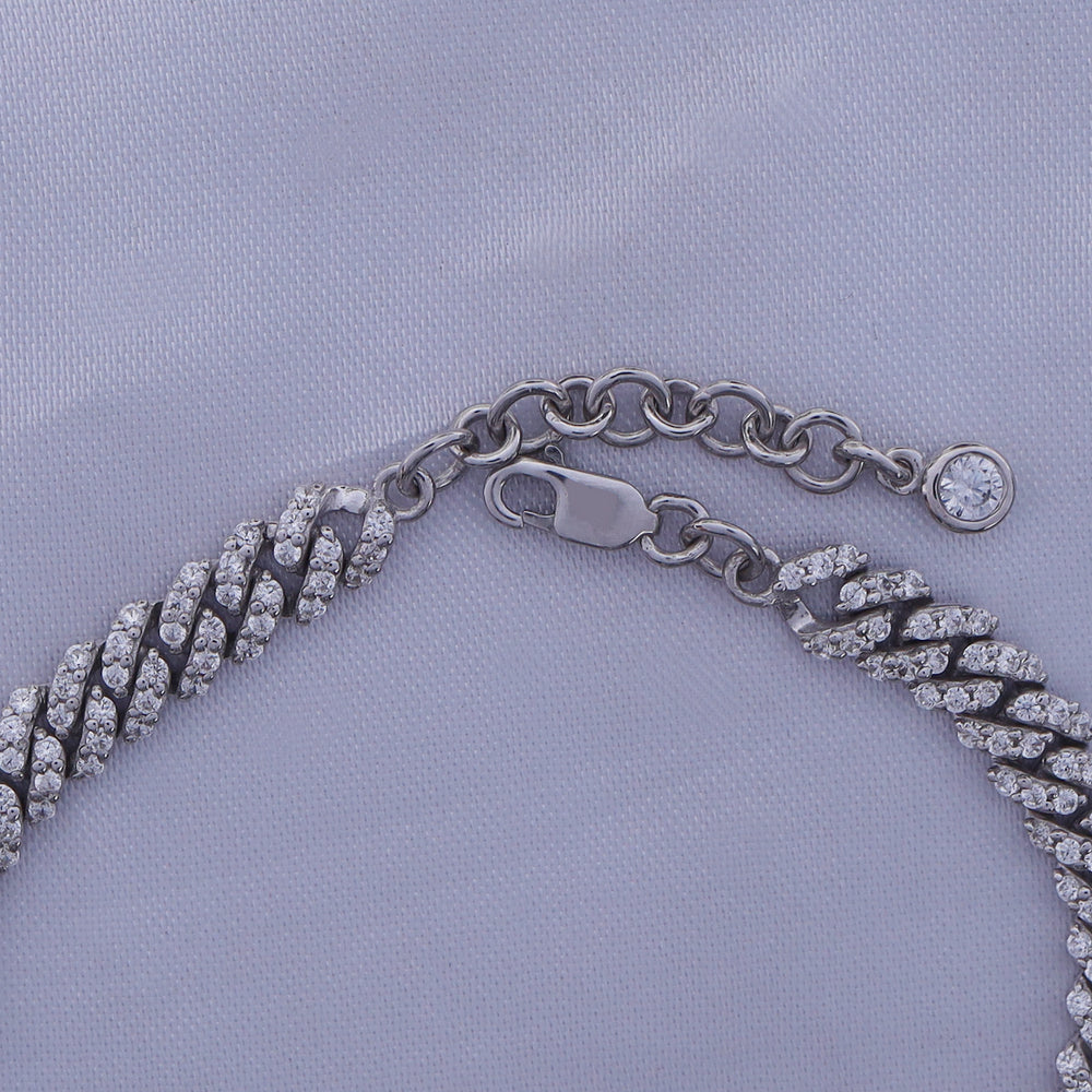 
                      
                        Heart & Round Cut Sparkling White Cubic Zirconia Adjustable Single Row Cuban Chain Bracelet In 925 Sterling Silver
                      
                    