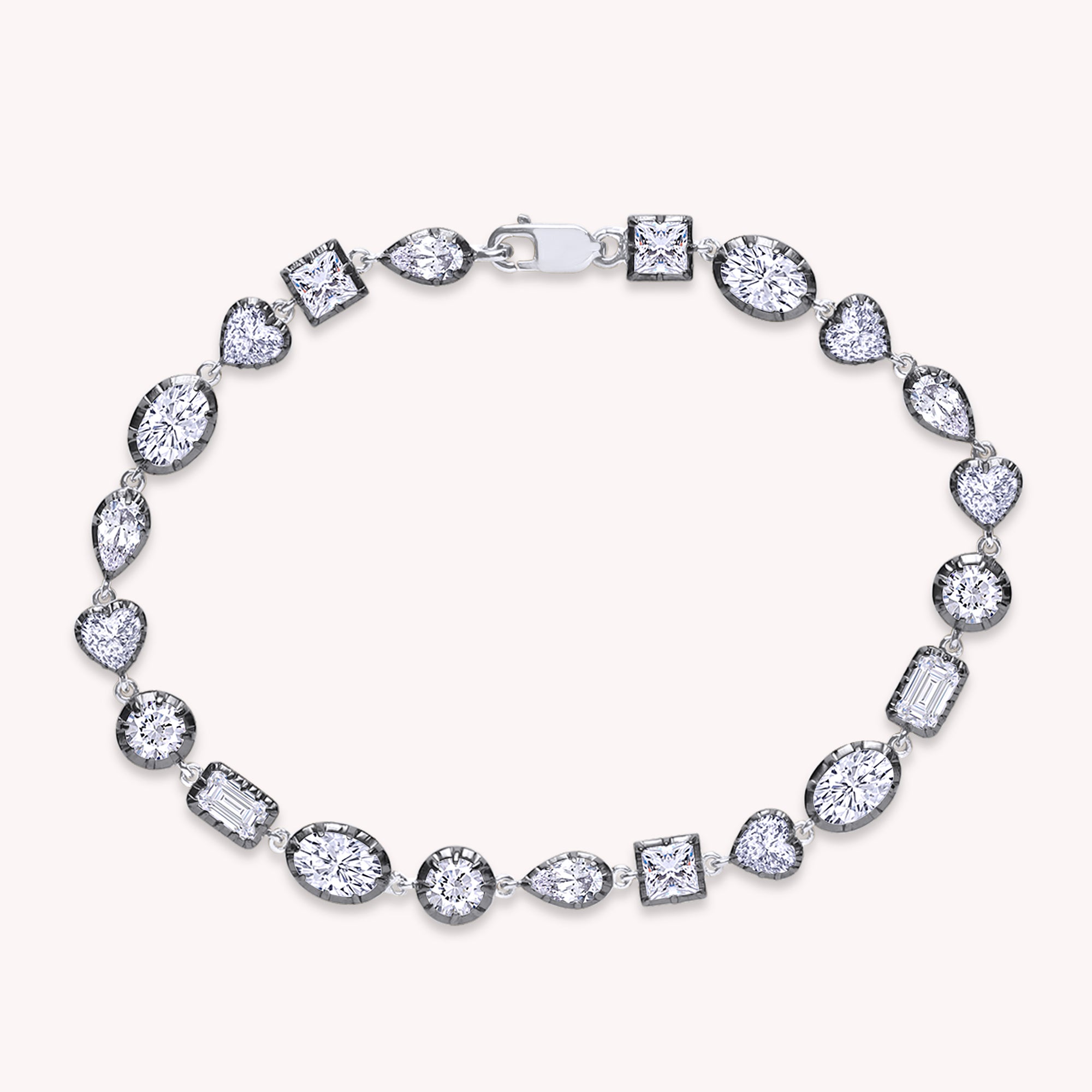 Multi Shape Two Tone Tennis Bracelet Lab Created Moissanite