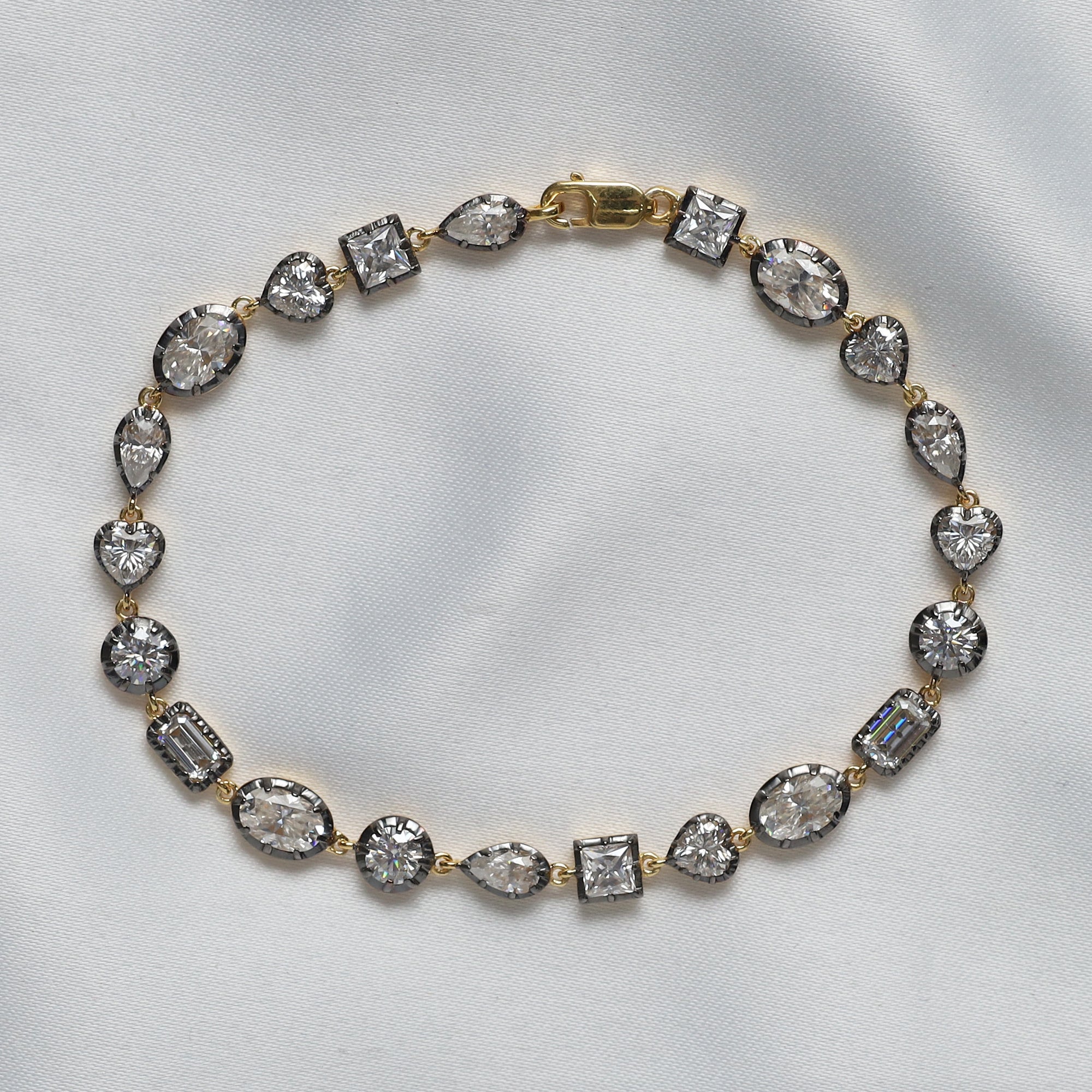 Multi Shape Two Tone Tennis Bracelet Lab Created Moissanite