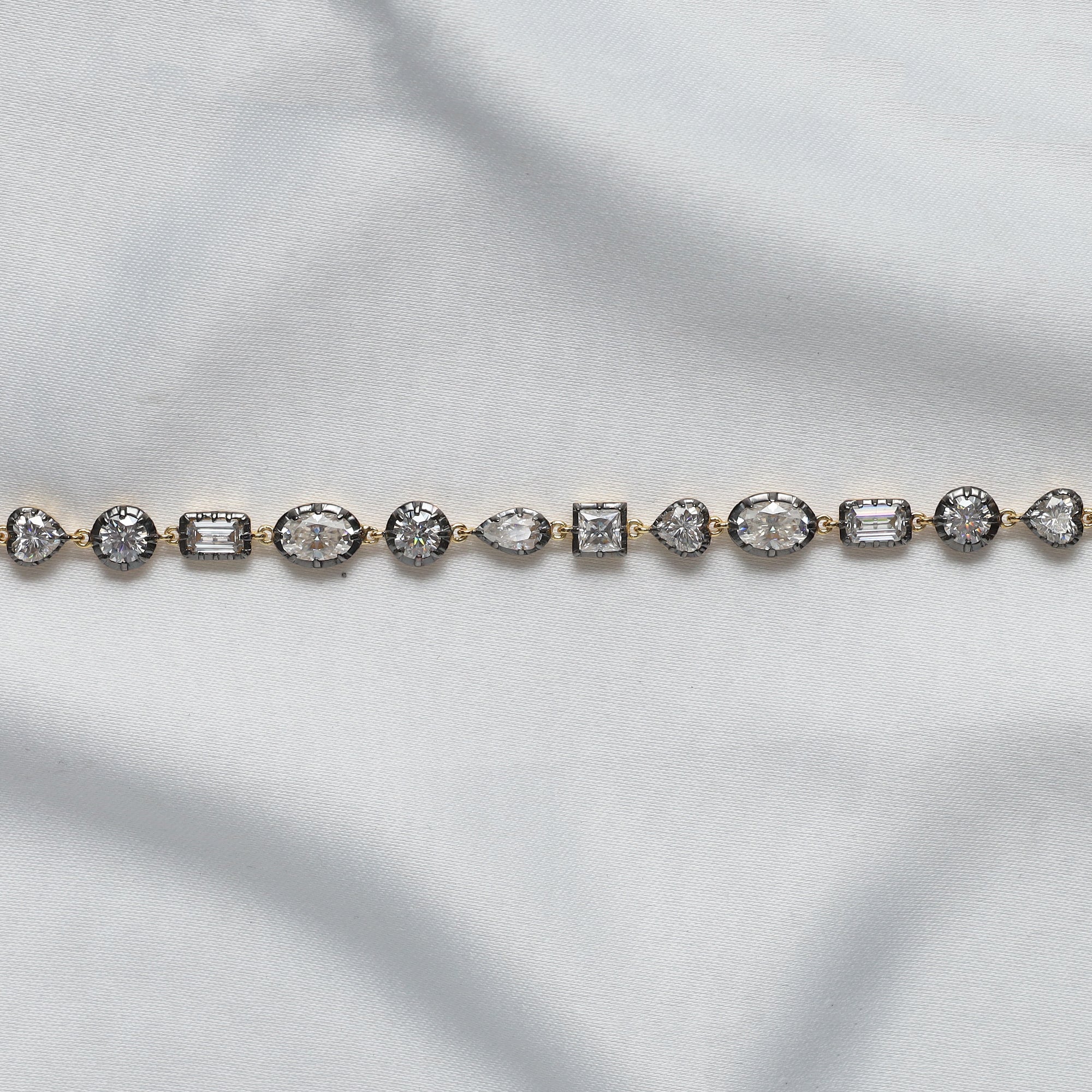 Multi Shape Two Tone Tennis Bracelet Lab Created Moissanite