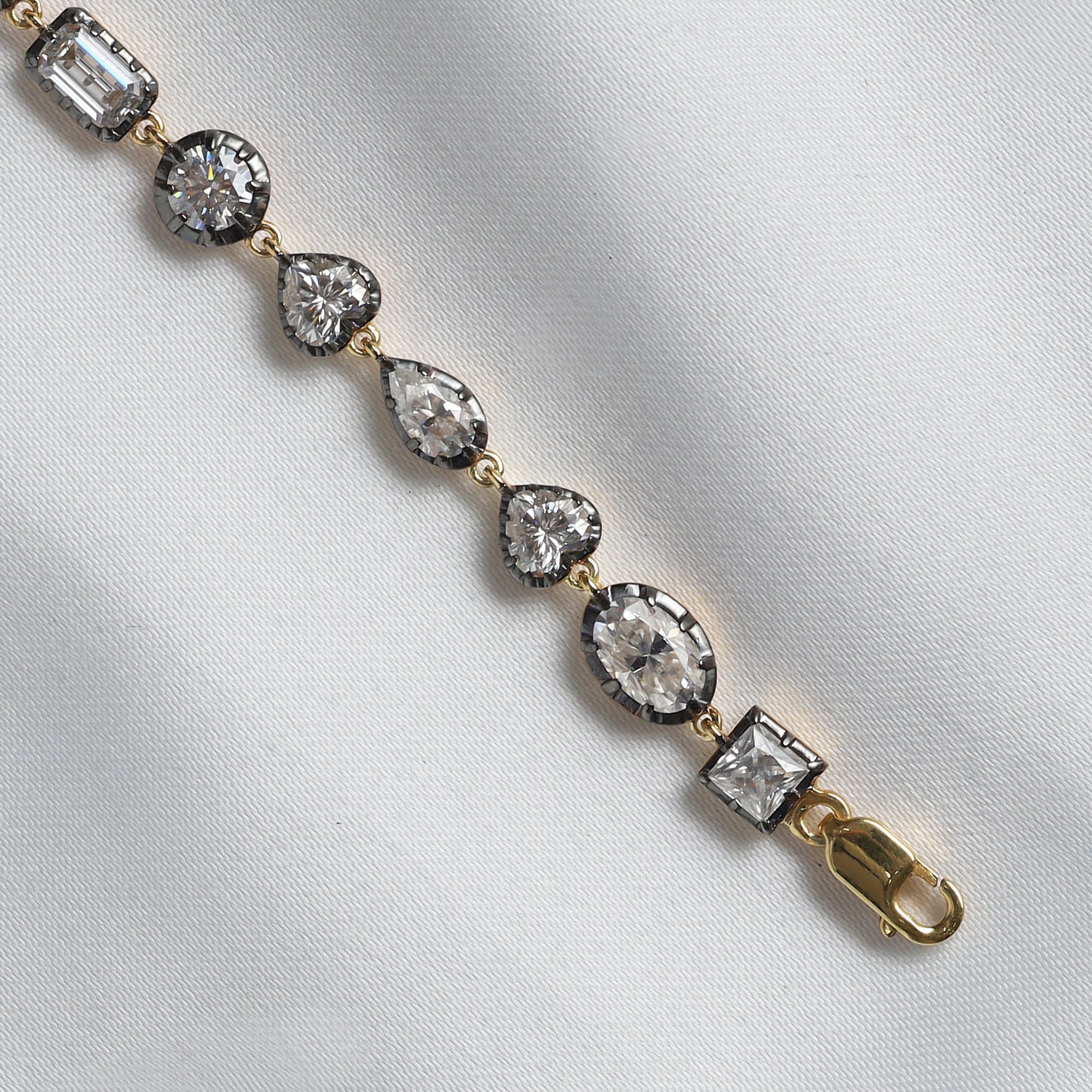 Multi Shape Two Tone Tennis Bracelet Lab Created Moissanite