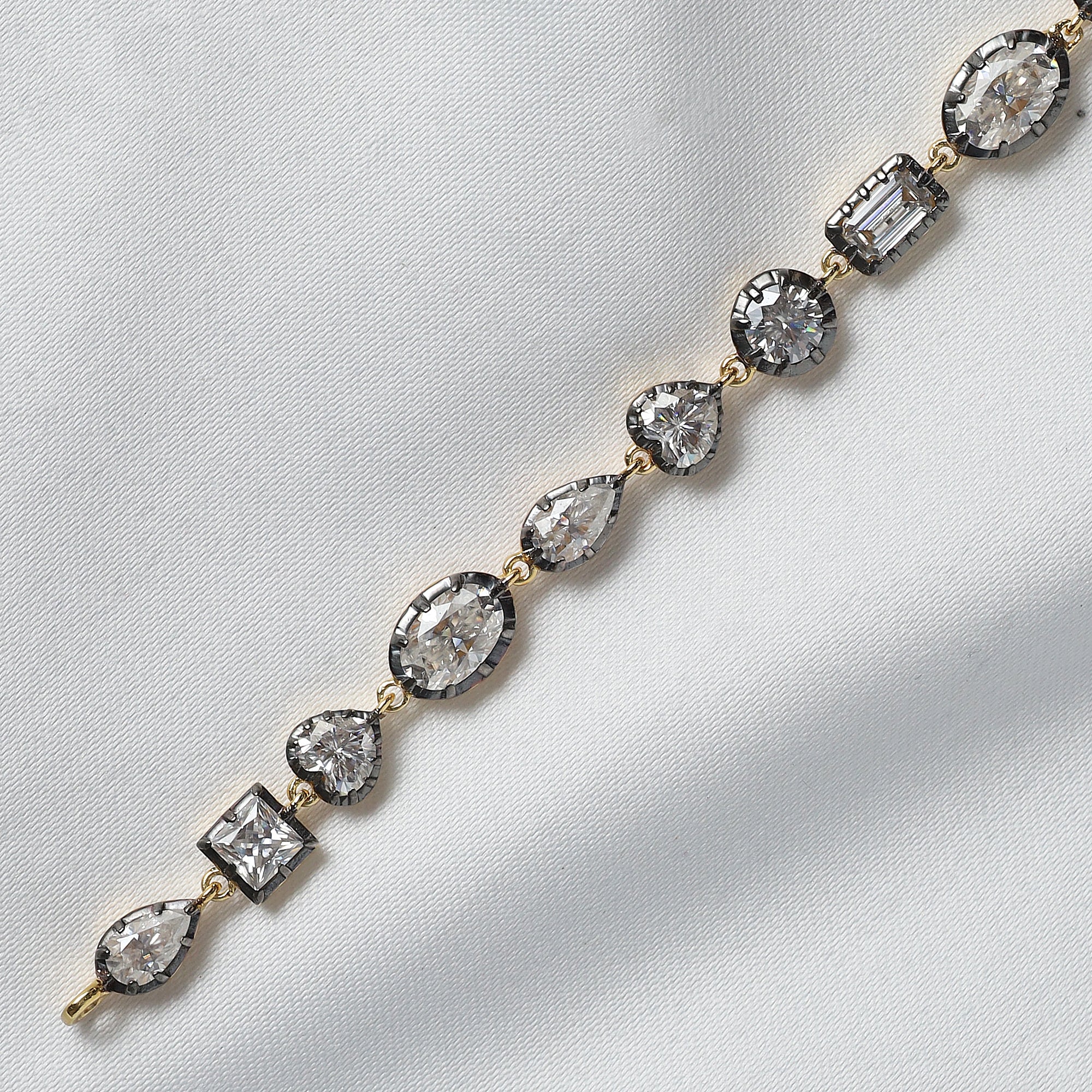 Multi Shape Two Tone Tennis Bracelet Lab Created Moissanite