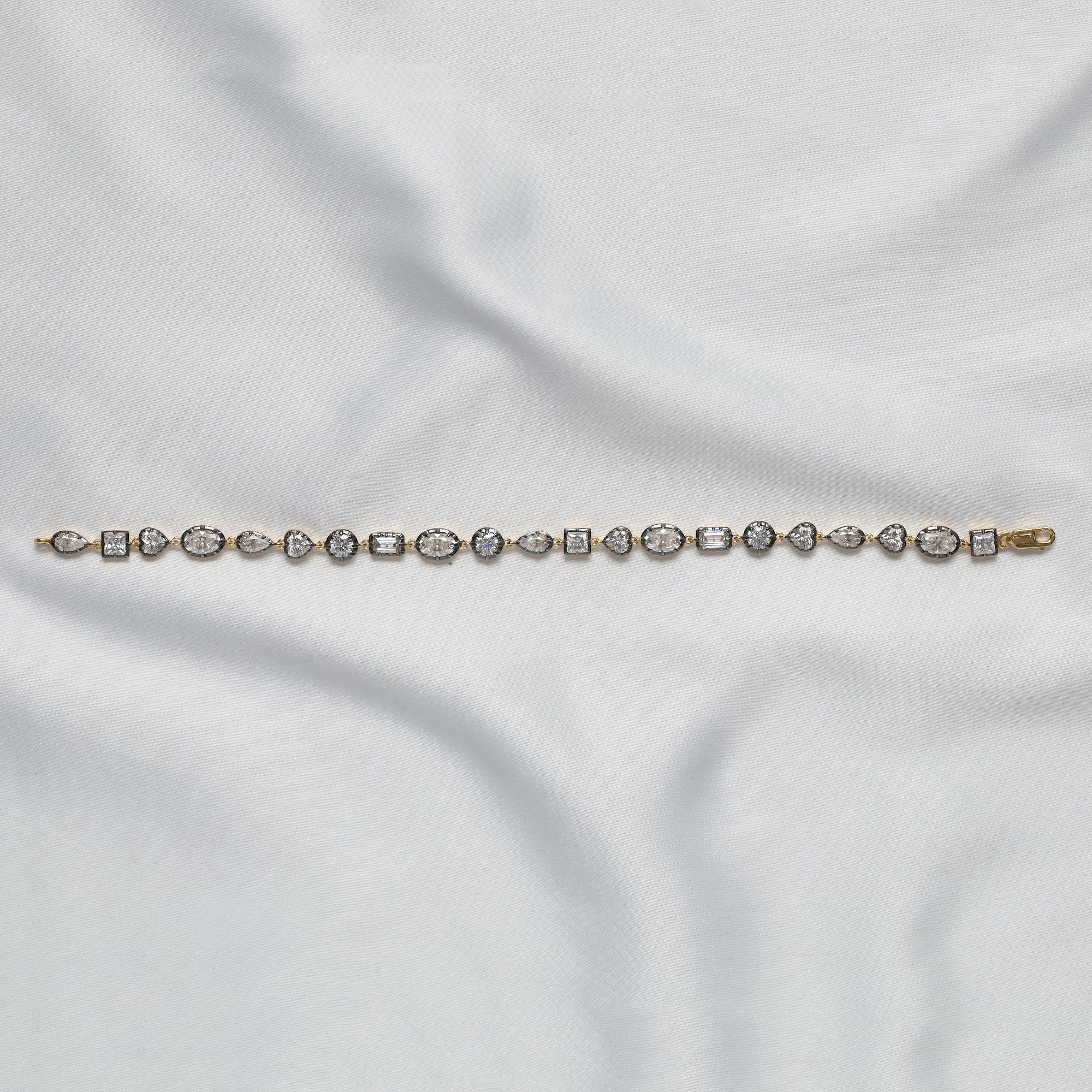 Multi Shape Two Tone Tennis Bracelet Lab Created Moissanite