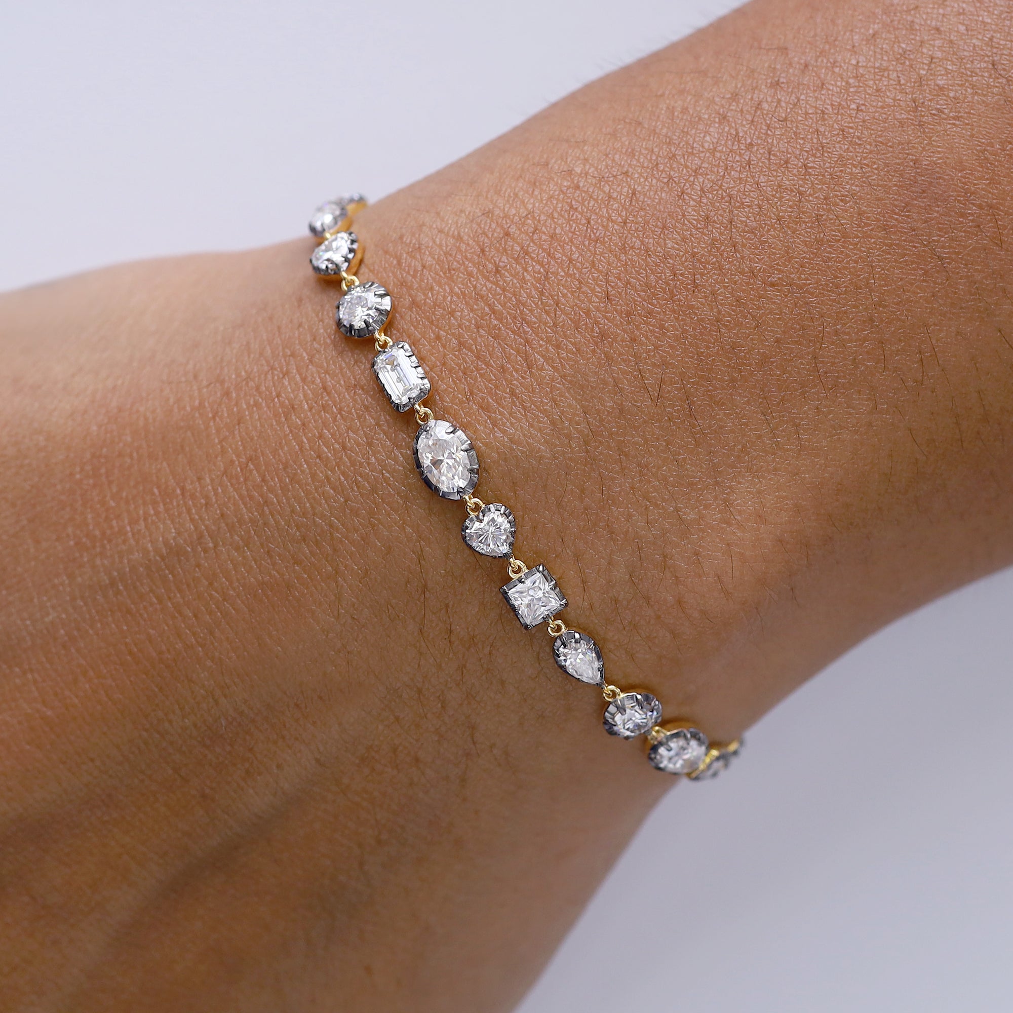 Multi Shape Two Tone Tennis Bracelet Lab Created Moissanite