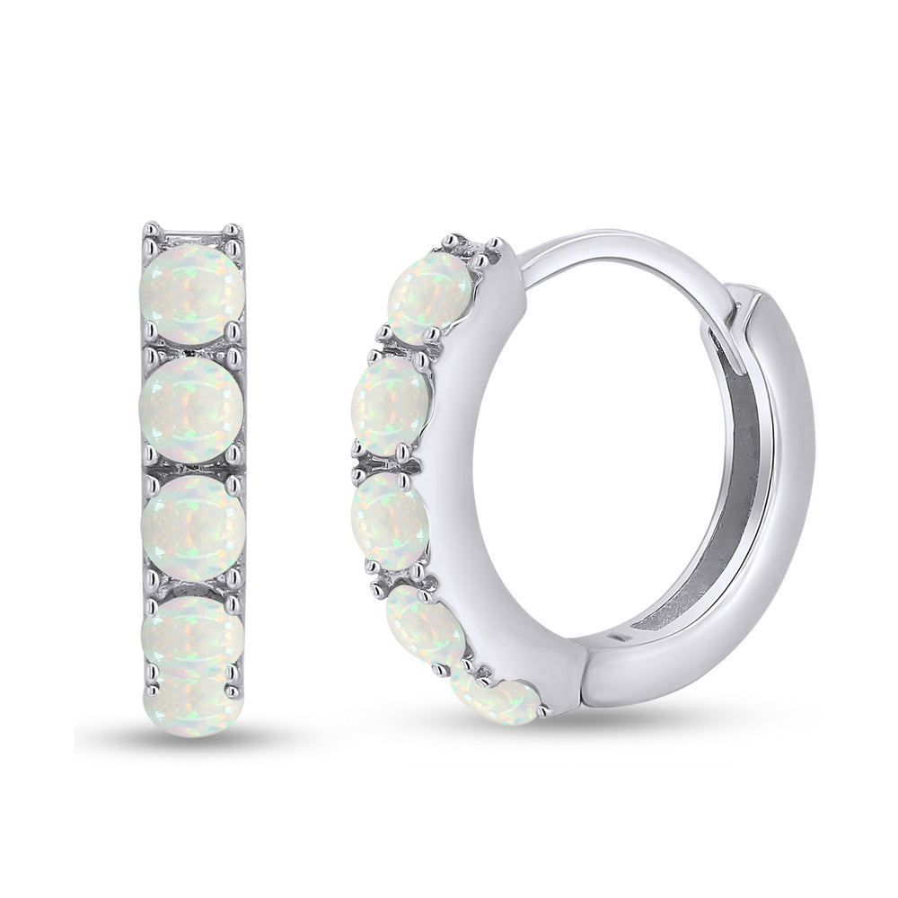 
                      
                        Round Cut Created Opal Gemstone Huggie Hoop Earrings For Women In 925 Sterling Silver
                      
                    