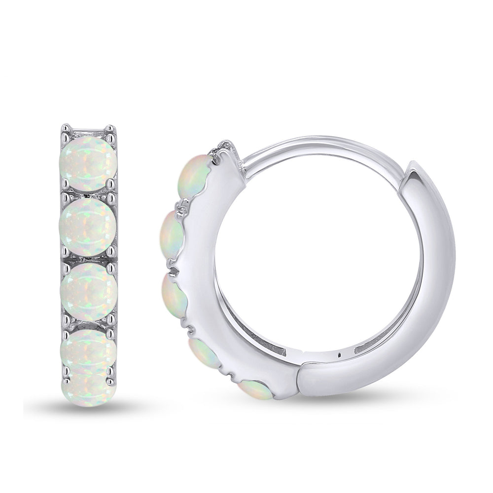 
                      
                        Round Cut Created Opal Gemstone Huggie Hoop Earrings For Women In 925 Sterling Silver
                      
                    